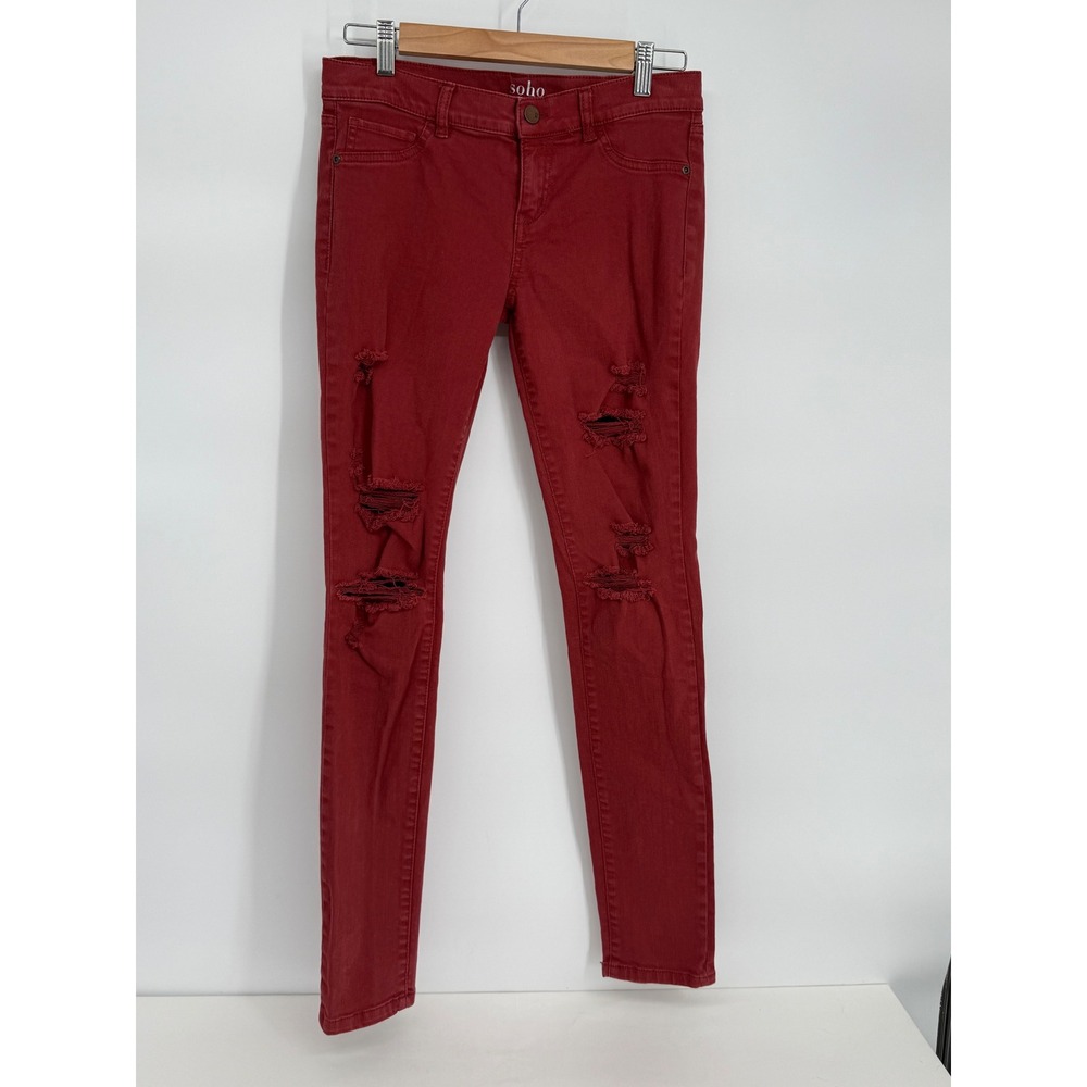 Soho New York & Company Burgundy Distressed Skinny Legging Jeans Red‎ Sz 2